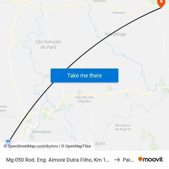 Mg-050 Rod. Eng. Aimoré Dutra Filho, Km 134,9 Oeste to Paivas map