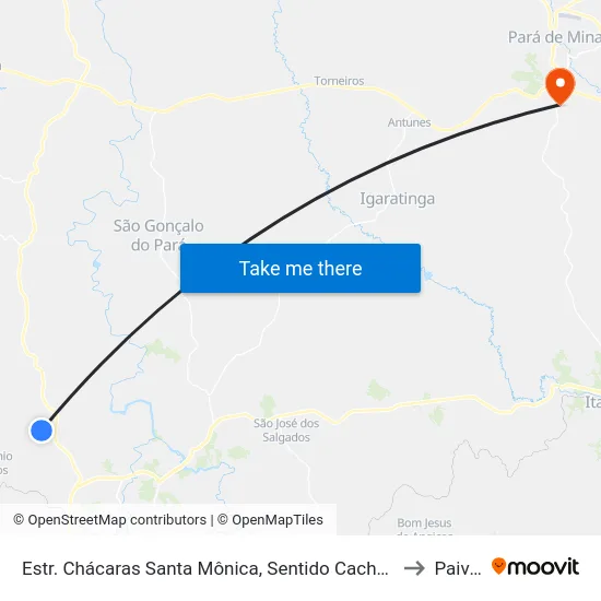 Estr. Chácaras Santa Mônica, Sentido Cachoeirinha to Paivas map