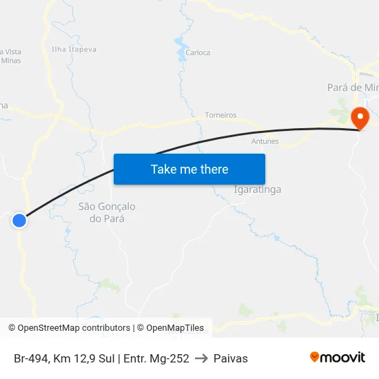 Br-494, Km 12,9 Sul | Entr. Mg-252 to Paivas map