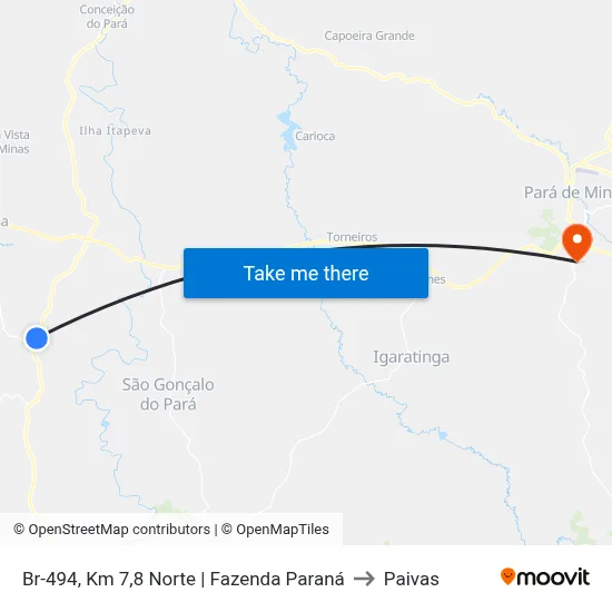 Br-494, Km 7,8 Norte | Fazenda Paraná to Paivas map