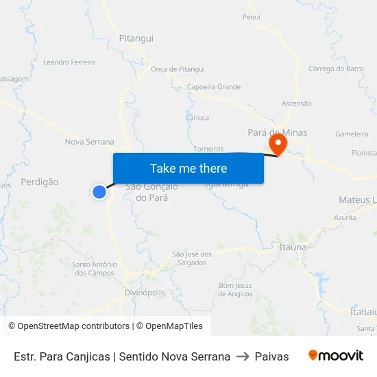 Estr. Para Canjicas | Sentido Nova Serrana to Paivas map