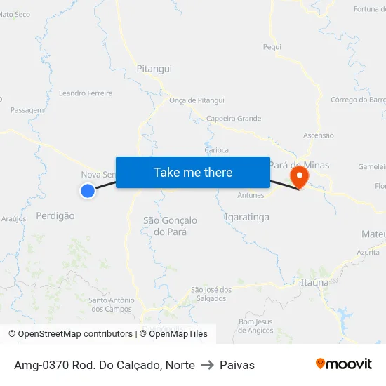 Amg-0370 Rod. Do Calçado, Norte to Paivas map