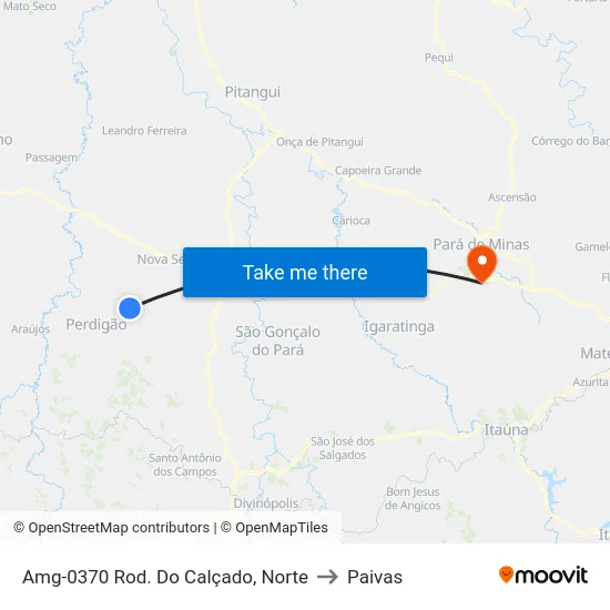 Amg-0370 Rod. Do Calçado, Norte to Paivas map