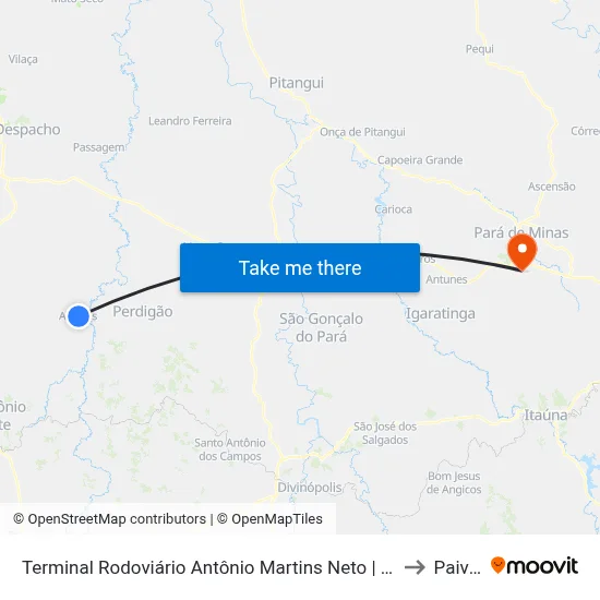 Terminal Rodoviário Antônio Martins Neto | Araújos to Paivas map