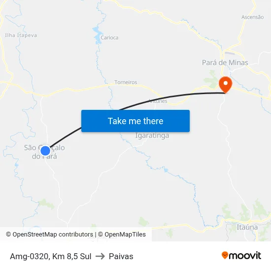 Amg-0320, Km 8,5 Sul to Paivas map