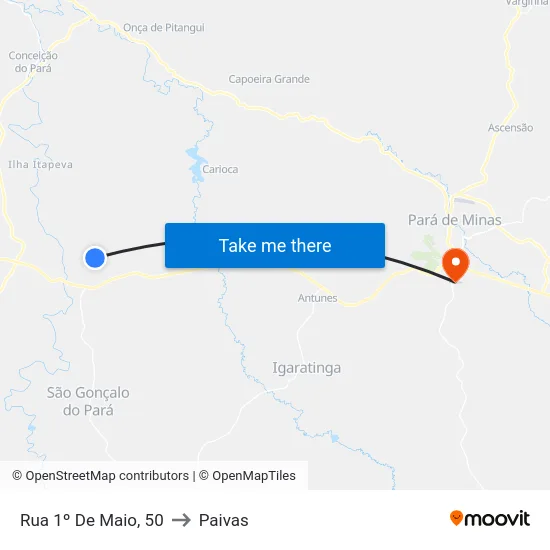 Rua 1º De Maio, 50 to Paivas map