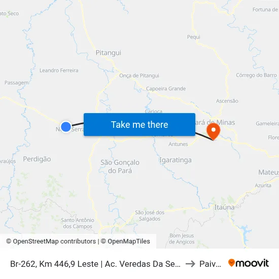 Br-262, Km 446,9 Leste | Ac. Veredas Da Serra to Paivas map