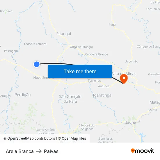 Areia Branca to Paivas map