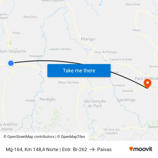 Mg-164, Km 148,4 Norte | Entr. Br-262 to Paivas map