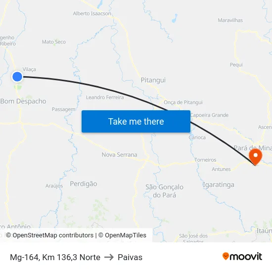 Mg-164, Km 136,3 Norte to Paivas map