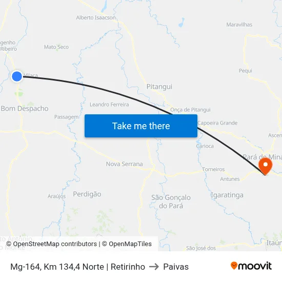 Mg-164, Km 134,4 Norte | Retirinho to Paivas map