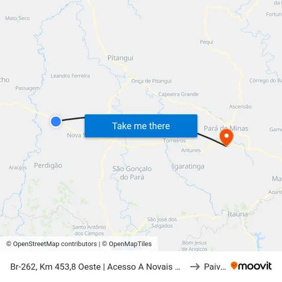 Br-262, Km 453,8 Oeste | Acesso A Novais De Baixo to Paivas map