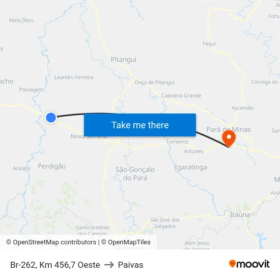 Br-262, Km 456,7 Oeste to Paivas map