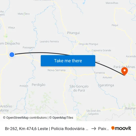 Br-262, Km 474,6 Leste | Polícia Rodoviária Federal to Paivas map
