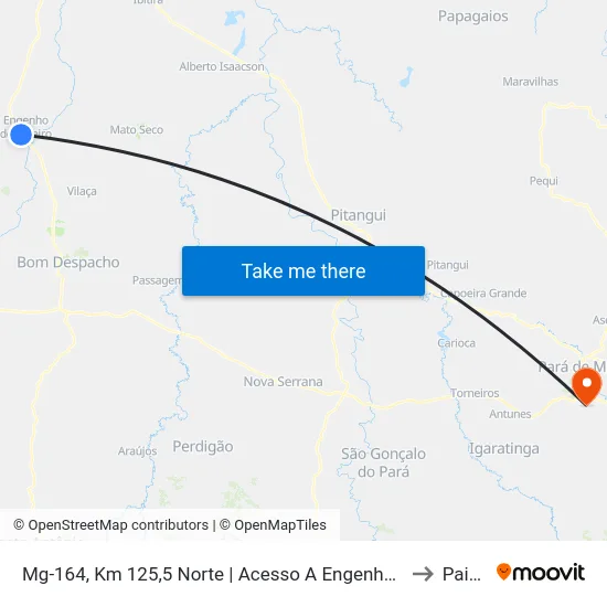 Mg-164, Km 125,5 Norte | Acesso A Engenho Do Ribeiro to Paivas map