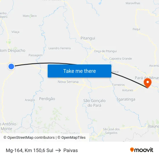 Mg-164, Km 150,6 Sul to Paivas map