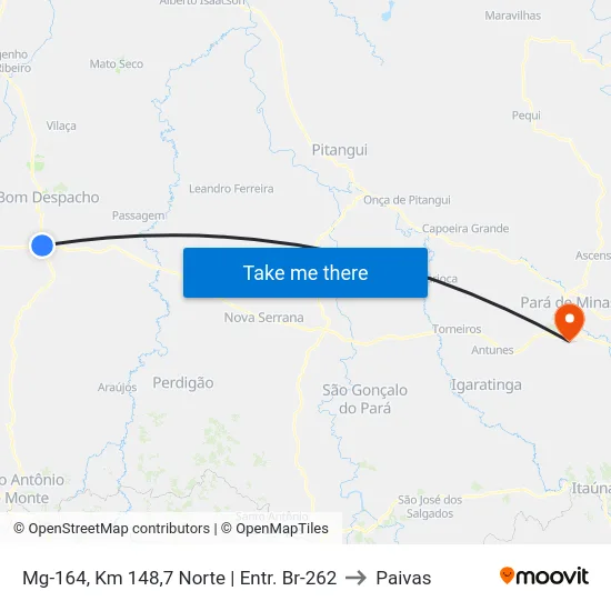 Mg-164, Km 148,7 Norte | Entr. Br-262 to Paivas map
