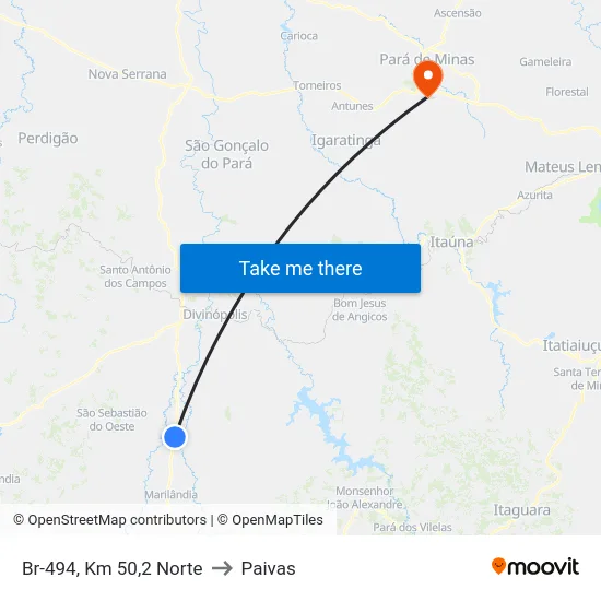 Br-494, Km 50,2 Norte to Paivas map