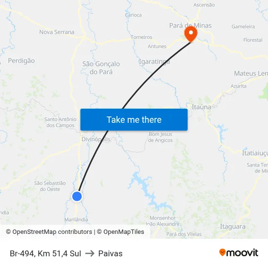 Br-494, Km 51,4 Sul to Paivas map