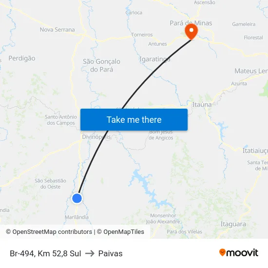 Br-494, Km 52,8 Sul to Paivas map