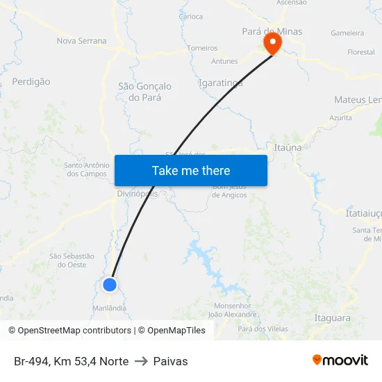Br-494, Km 53,4 Norte to Paivas map