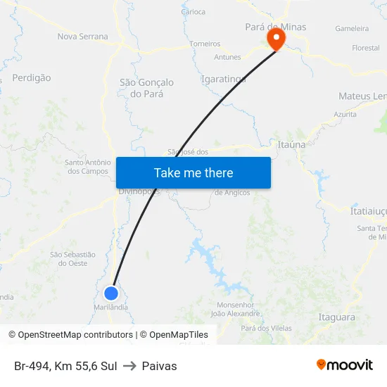 Br-494, Km 55,6 Sul to Paivas map
