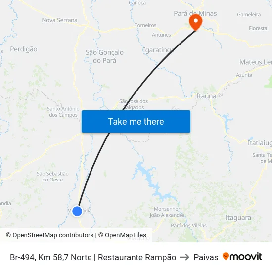Br-494, Km 58,7 Norte | Restaurante Rampão to Paivas map