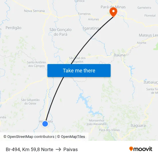 Br-494, Km 59,8 Norte to Paivas map