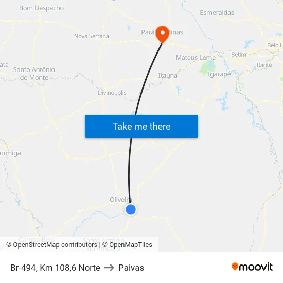 Br-494, Km 108,6 Norte to Paivas map