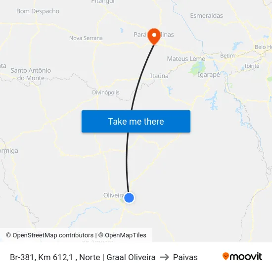 Br-381, Km 612,1 , Norte | Graal Oliveira to Paivas map