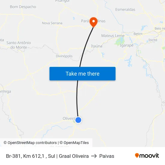 Br-381, Km 612,1 , Sul | Graal Oliveira to Paivas map