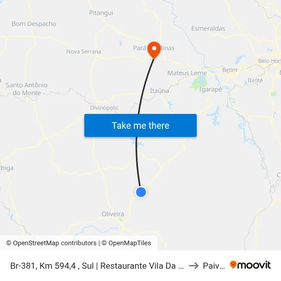 Br-381, Km 594,4 , Sul | Restaurante Vila Da Angola to Paivas map