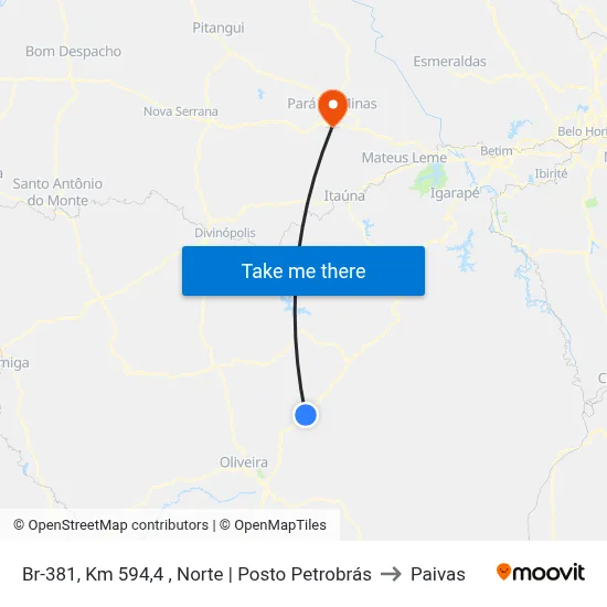 Br-381, Km 594,4 , Norte | Posto Petrobrás to Paivas map