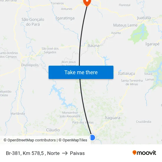 Br-381, Km 578,5 , Norte to Paivas map