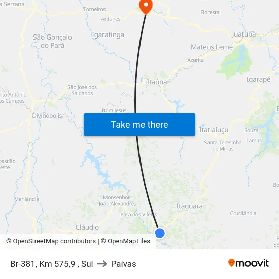 Br-381, Km 575,9 , Sul to Paivas map