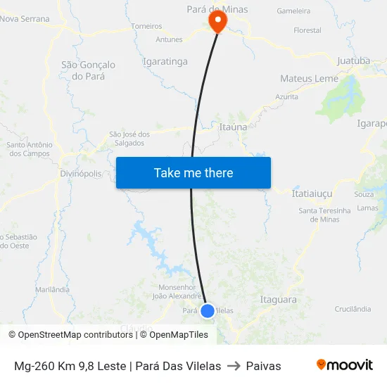 Mg-260 Km 9,8 Leste | Pará Das Vilelas to Paivas map
