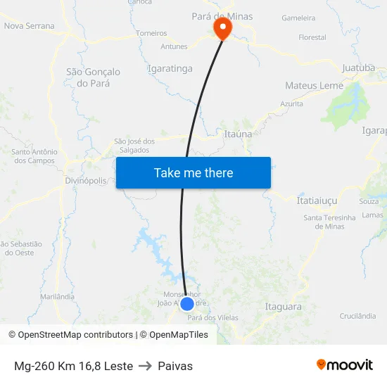 Mg-260 Km 16,8 Leste to Paivas map