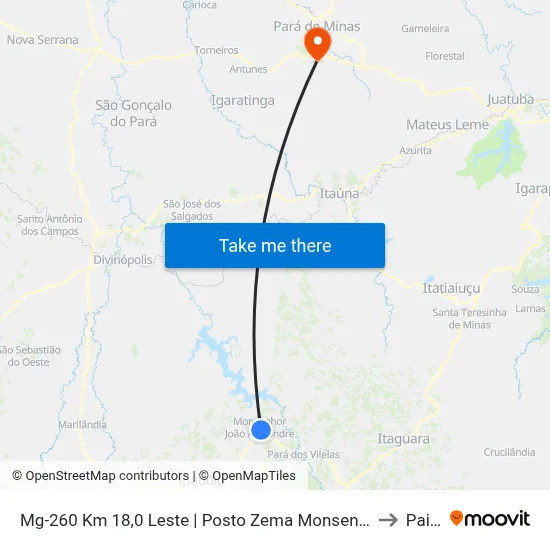 Mg-260 Km 18,0 Leste | Posto Zema Monsenhor João Alexandre to Paivas map