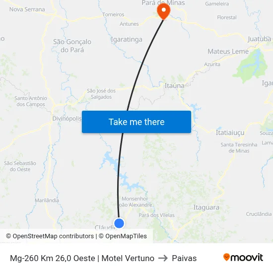 Mg-260 Km 26,0 Oeste | Motel Vertuno to Paivas map