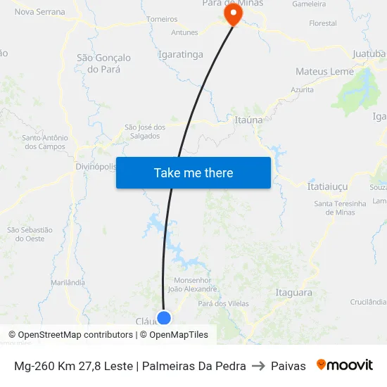 Mg-260 Km 27,8 Leste | Palmeiras Da Pedra to Paivas map