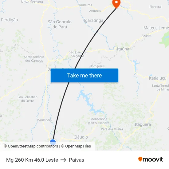 Mg-260 Km 46,0 Leste to Paivas map
