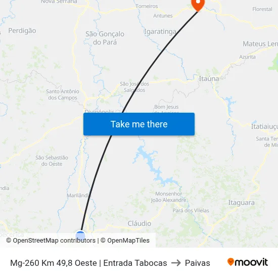 Mg-260 Km 49,8 Oeste | Entrada Tabocas to Paivas map