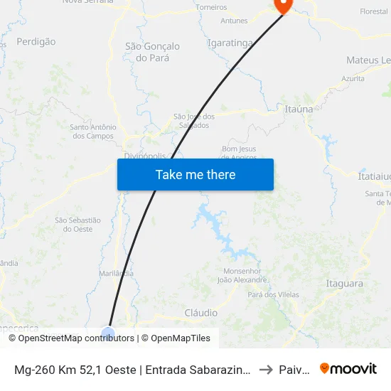 Mg-260 Km 52,1 Oeste | Entrada Sabarazinho to Paivas map