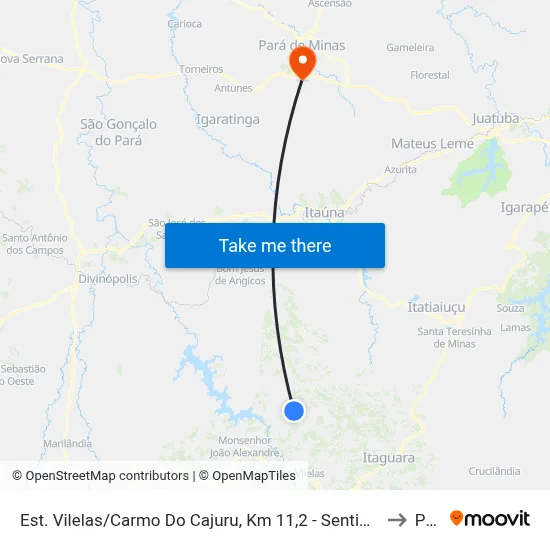 Est. Vilelas/Carmo Do Cajuru, Km 11,2 - Sentido Carmo Do Cajuru | Povoado De Aroeiras to Paivas map