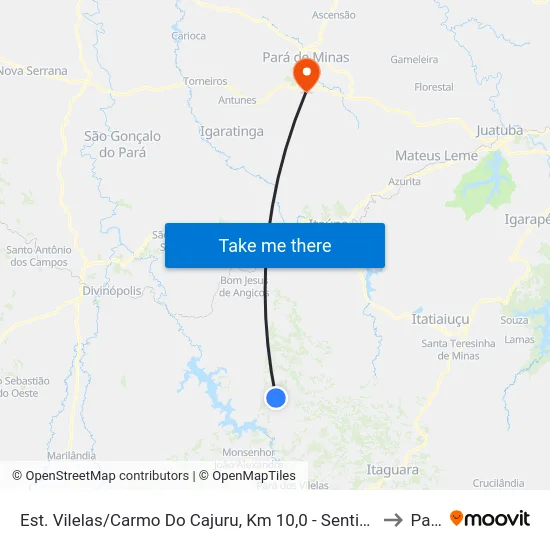 Est. Vilelas/Carmo Do Cajuru, Km 10,0 - Sentido Vilelas | Povoado De Estiva to Paivas map