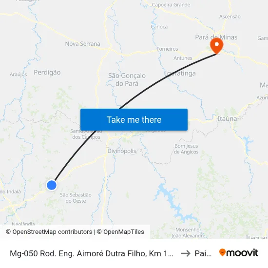 Mg-050 Rod. Eng. Aimoré Dutra Filho, Km 150,1 Oeste to Paivas map