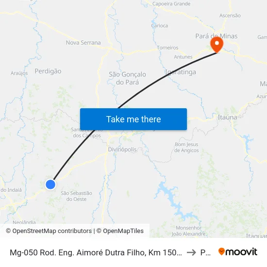 Mg-050 Rod. Eng. Aimoré Dutra Filho, Km 150,8 Oeste | Entr. Aparecida Do Oeste to Paivas map