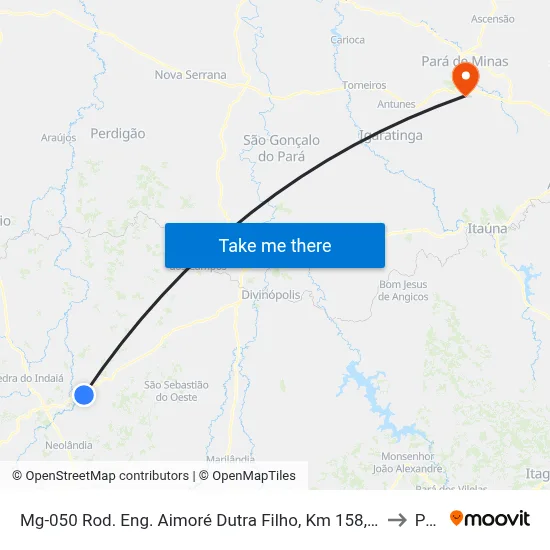 Mg-050 Rod. Eng. Aimoré Dutra Filho, Km 158,1 Leste | Posto Nossa Senhora Aparecida to Paivas map
