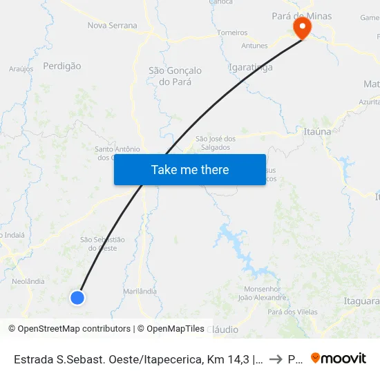 Estrada S.Sebast. Oeste/Itapecerica, Km 14,3 | Sentido S.Sebast.Oeste - Povoado De Partidário to Paivas map