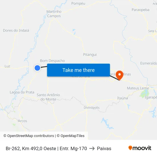 Br-262, Km 492,0 Oeste | Entr. Mg-170 to Paivas map